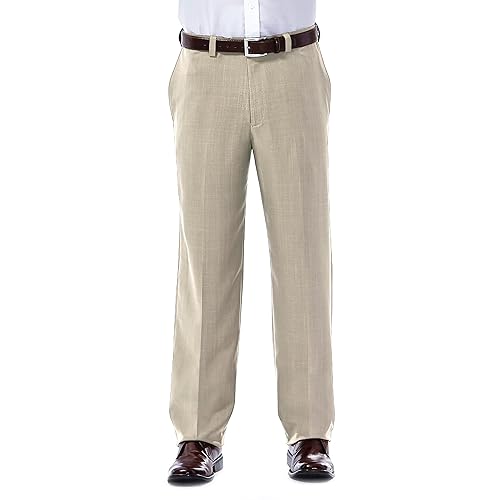 Haggar Mens ECLO Stria Expandable-Waist Plain-Front Dress Pants, Sand, 32W  x 30L US in Kenya | Whizz Dress