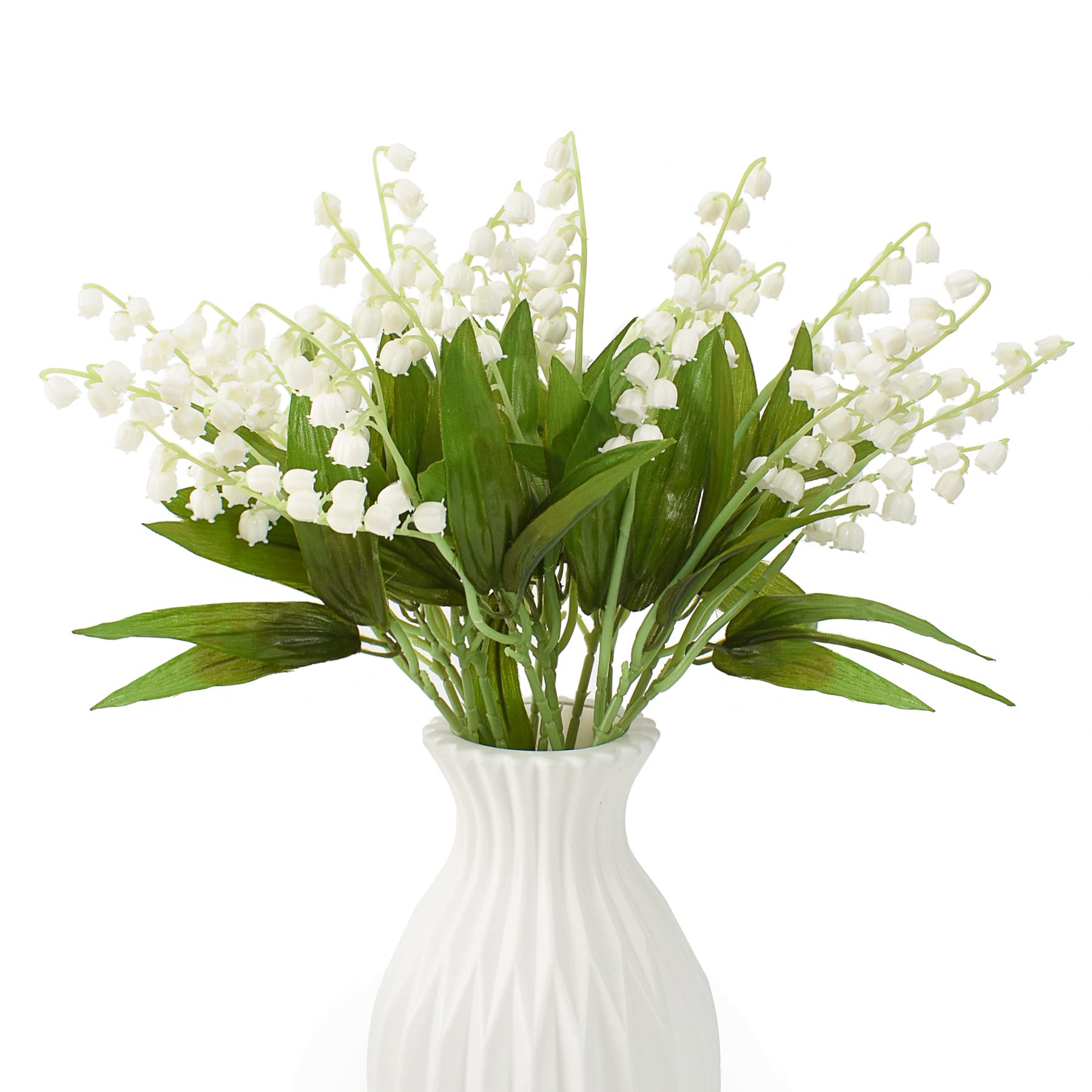 HUIANER 16PCS Artificial Lily of The Valley Flowers with Long Stem, Fake White Bell Orchid Flowers Faux Wind Chime Orchid Flowers for Wedding Bridal Bouquet Wreath Table Centerpiece Outdoor Decor
