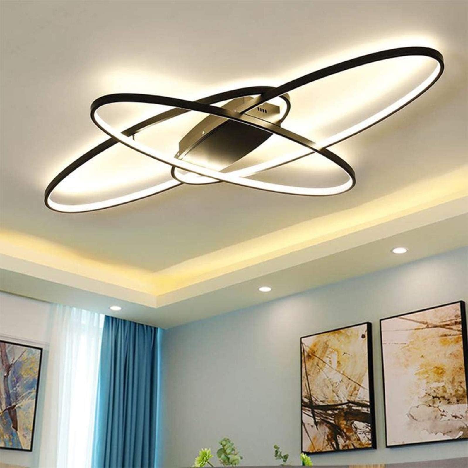 minifair Living Room LED Ceiling Lights,90 CM Dimmable Light Fixtures with Remote Control,Modern Chic Oval Design Flush Mount Chandelier Lighting for Bedroom Dining Room Kitchen Lamp,Black