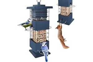 Squirrel Proof Bird Feeder,3Lbs Bird Feeders for Outdoors Hanging, Metal Birds Feeder with 4 Feeding Ports, Wild Birds Feeder
