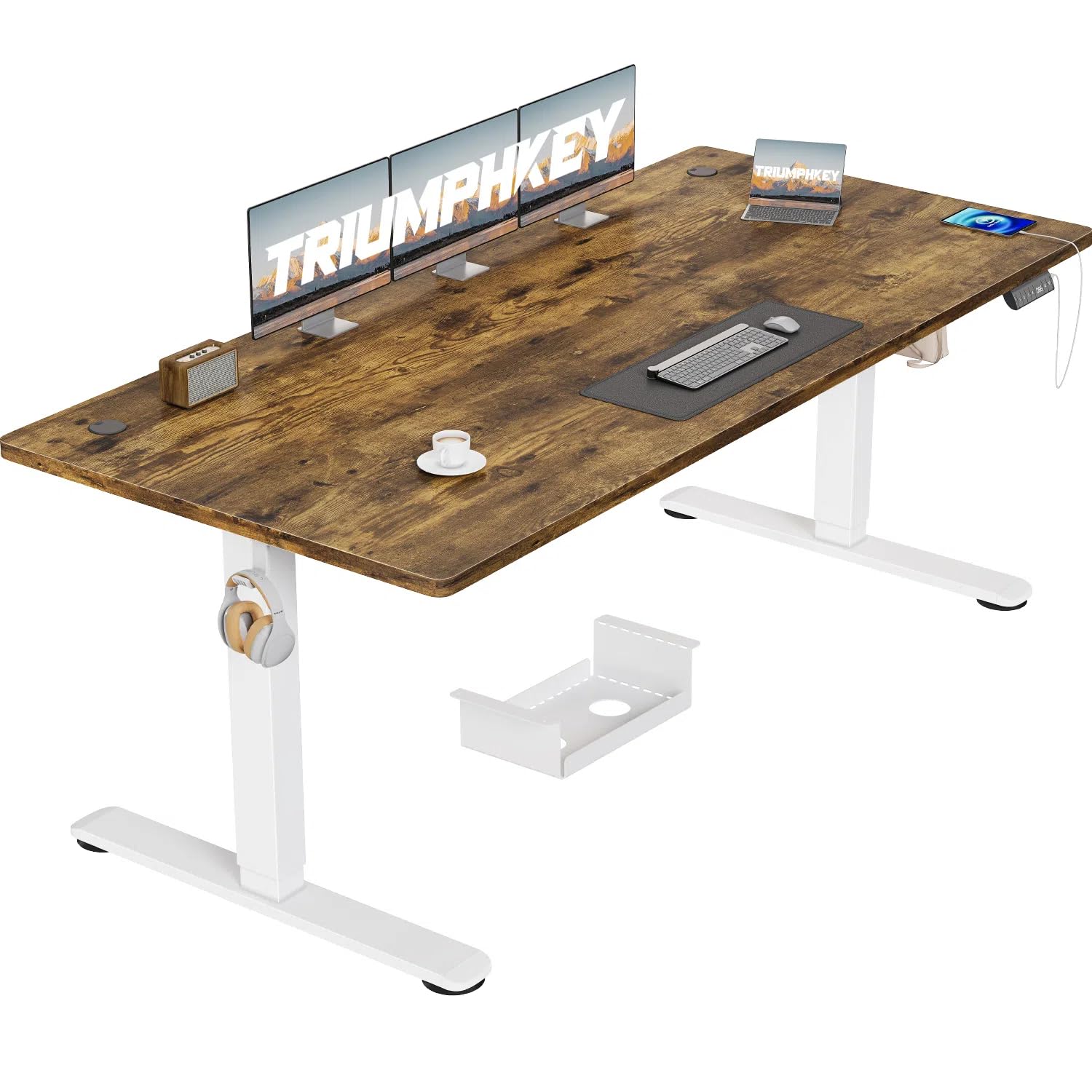 TRIUMPHKEY Höhenverstellbarer Schreibtisch 180x80 mit USB Ladeanschluss, 3 Memory-Steuerung groß Höhenverstellbarer Schreibtisch Anti-Kollision Computertisch Höhenverstellbarer Tisch