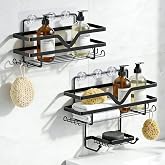 Depecal Adhesive Shower Caddy No Drilling Bathroom Organizers, 3 Pack | Self Adhesive Shelf Organizer Rack, Rustproof Shower Storage Rack with Soap Dish, Side Hooks, Large Capacity Bathroom Storage