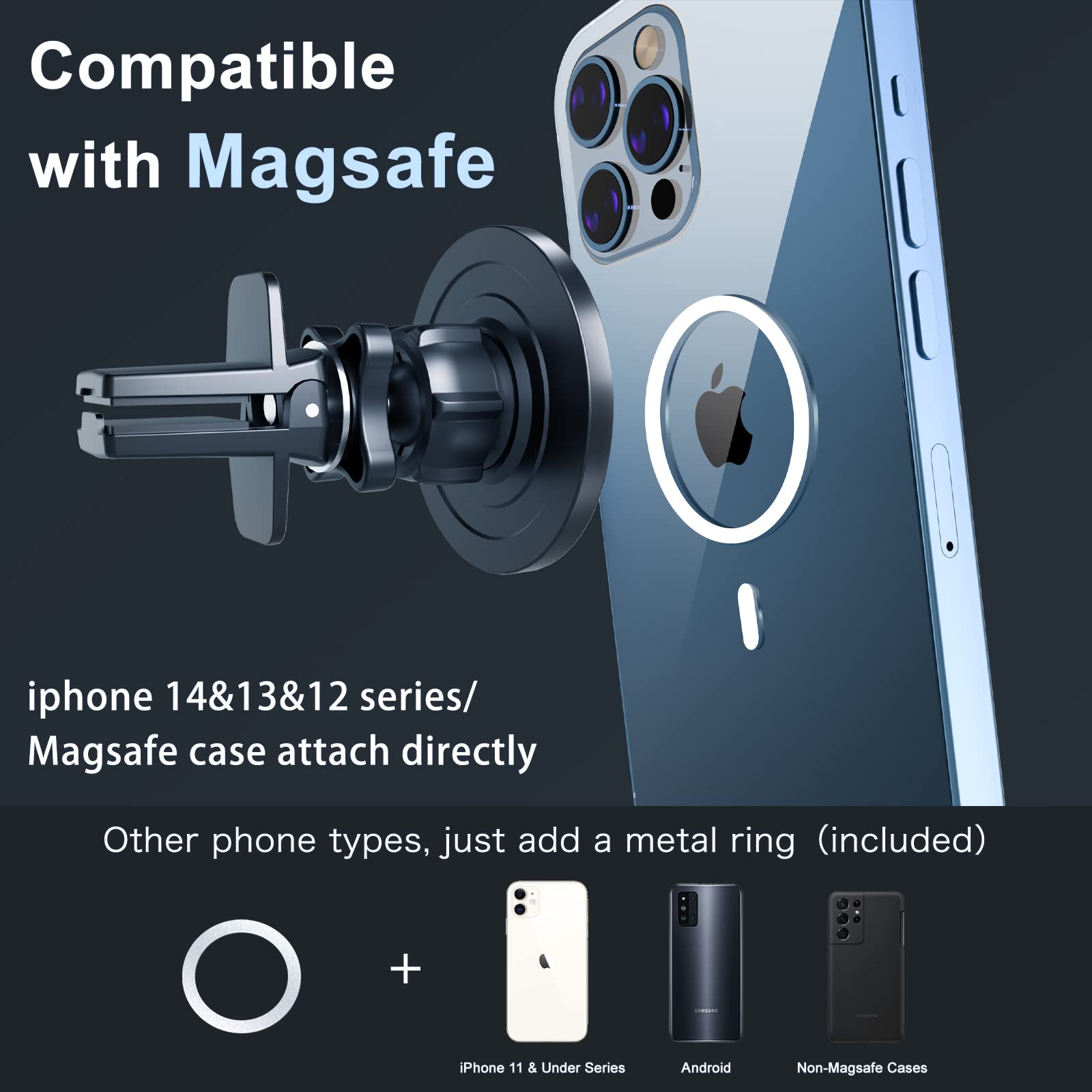 Magsafe Car Mount, Magnetic Car Phone Holder 20 Strong Magnets with Clip 360° Rotation Air Vent Cell Phone Mount Fit for Magsafe iPhone 16 15 14 13 12 Pro Max Mini MagSafe Case
