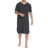 Ekouaer Sleepwear Men's Nightshirt Short Sleeve Pajamas Comfy Big & Tall Henley Sleep Shirt M-XXXL