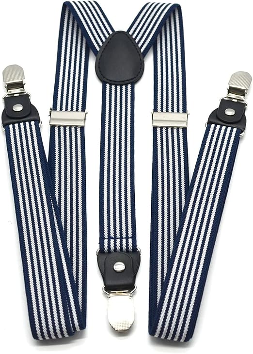 Men's Trouser Suspenders Bowtie Set Male Suspender Pants Navy White