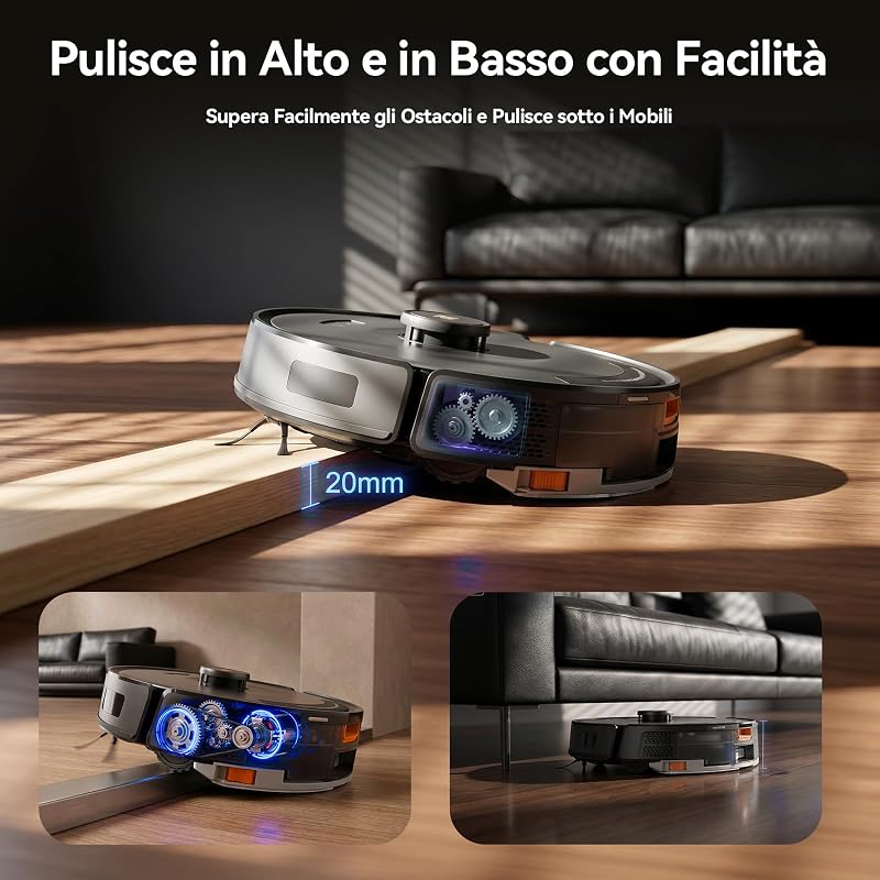 D8 Pro Aspirapolvere Robot Lavapavimenti, 38000Pa Aspirapolvere Robot con Mappatura, Anti-Avvolgimento Peli, Navigazione LiDAR, Robot 4-in-1 Aspira e Lava per Pavimenti/Moquette