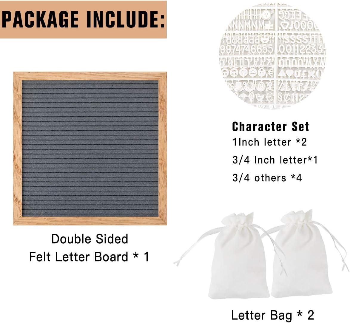 Double Sided Felt Letter Board with Letters - 10" x 10" Rustic Wood Frame Message Board with Changeable Letter Boards Include Pre-Cut 889 White Plastic Letters : Office Products