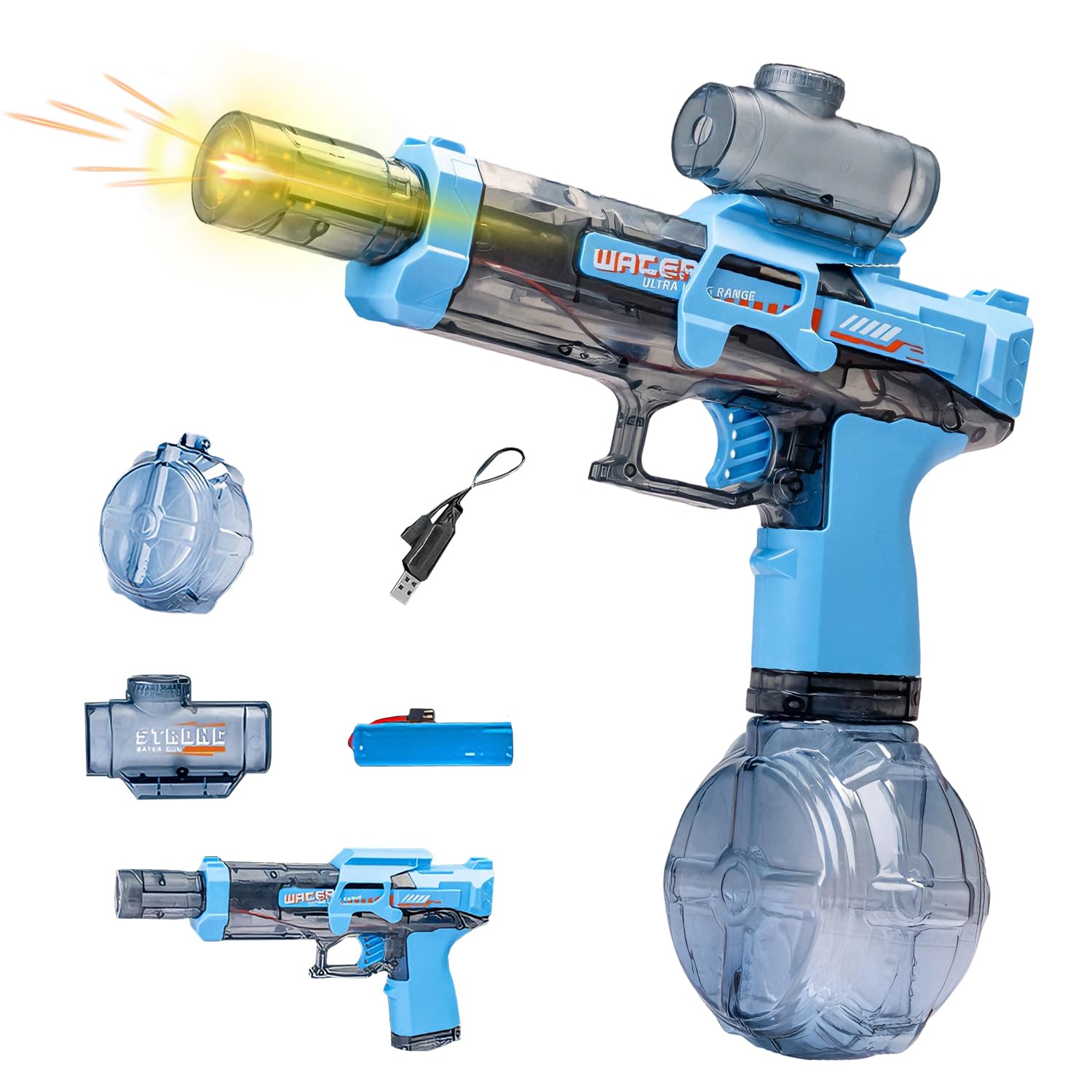 Electric Water Gun, with Rechargeable Battery, Blue Water Gun Electric with 330ml Tank, Fun and Stylish, Fast Continuous Spray Electric Water Pistol for Pool Games, Beach Parties and Outdoor Play
