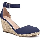 Coziavenue Womens Closed Toe Espadrilles Wedges Shoes Platform Heel Ankle Strap Buckle Dress Sandals