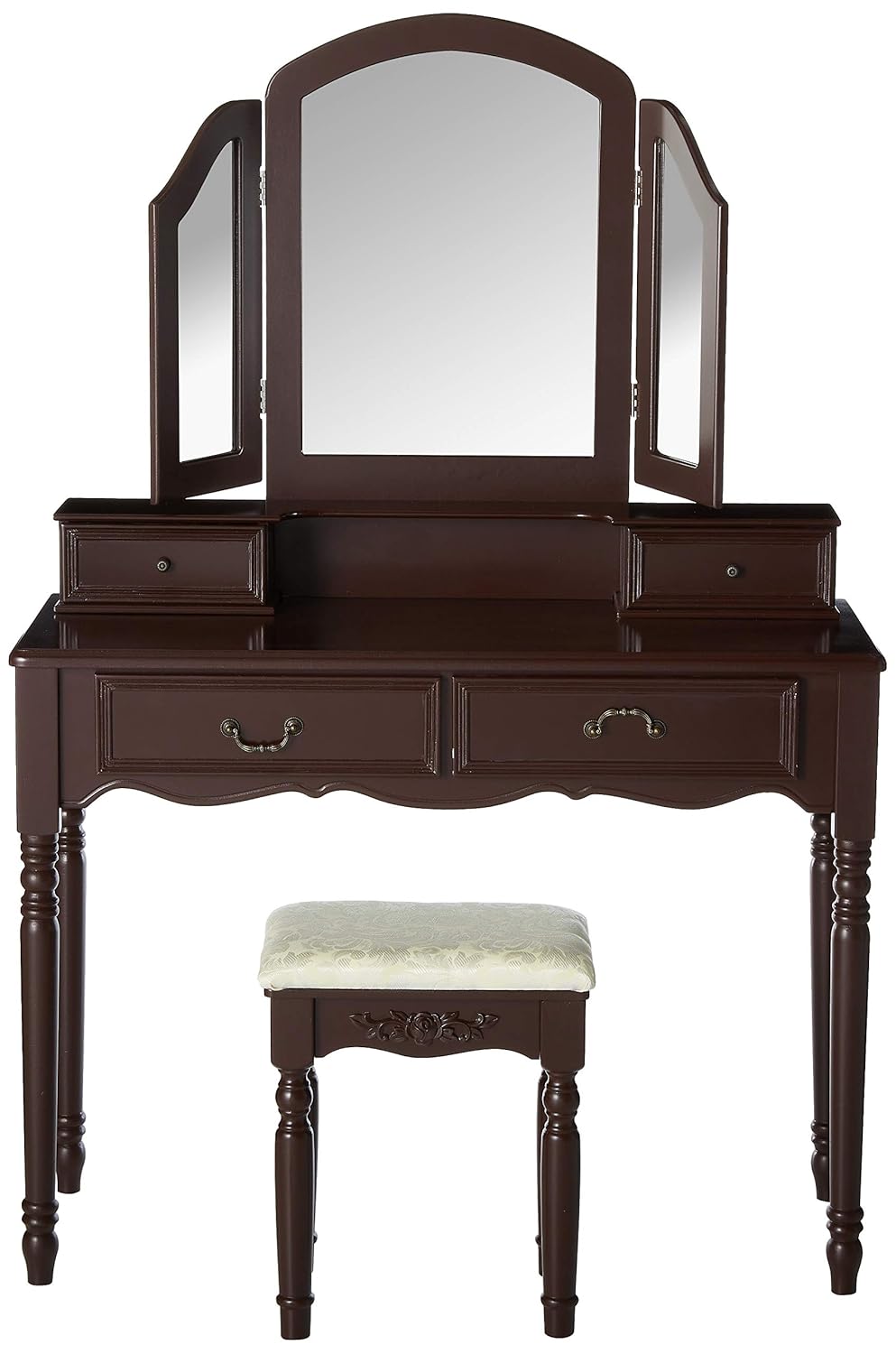 Black 4 Drawers Fineboard Fb Vt06 Bkv Elegant Vanity Set Makeup Dressing Table With 3 Mirrors And Stool Bedroom Furniture Home Kitchen Virtualaiccer2021 Com 3 Piece Vanity Mirror And Bench Set Antique Black