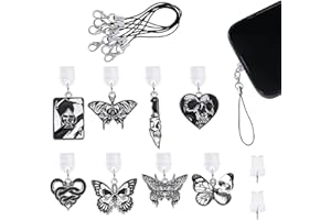 WEWAYSMILE 8 Pcs Type C Dust Plug Charm Cute Cell Phone Charms Mobile Dustproof Plugs with Charms for Most Type C USB C Cell Phone(Gothic Style)