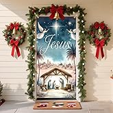 Christmas Door Banner 71 x 35 Inch Jesus Nativity Scene Design Religious Holiday Theme Decorative Door Cover Outdoor Christmas Decoration for Home Church Yard