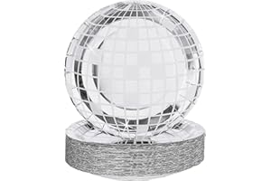 FunisFun Disco Plates 50P Disposable Disco Ball Plates for 70s Disco Party Decorations Wedding Birthday Bachelorette Party 7"