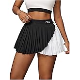 Verdusa Women's Color Block Pleated Tennis Skirt High Waist Athletic Short Skort with Shorts