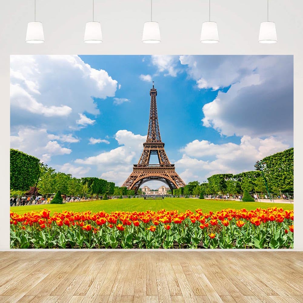 MEHOFOND 7x5ft Paris Tower Photography Backdrop French Landscape Flower Portrait Background Banner Home Decoration Painting Wallpaper Photo Studio Supplies