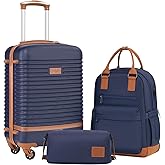 Coolife Suitcase Set 3 Piece Luggage Set Carry On Travel Luggage TSA Lock Spinner Wheels Hardshell Lightweight Luggage Set(Navy, 3 piece set (BP/TB/20))