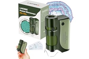 LAKWAR 60x-120x Mini Pocket Microscope for Kids Adults, Portable Handheld Microscope with Microscope Slides, Miniscope Portable Microscope for Kids Little Scientist Students School Minilabsters Education