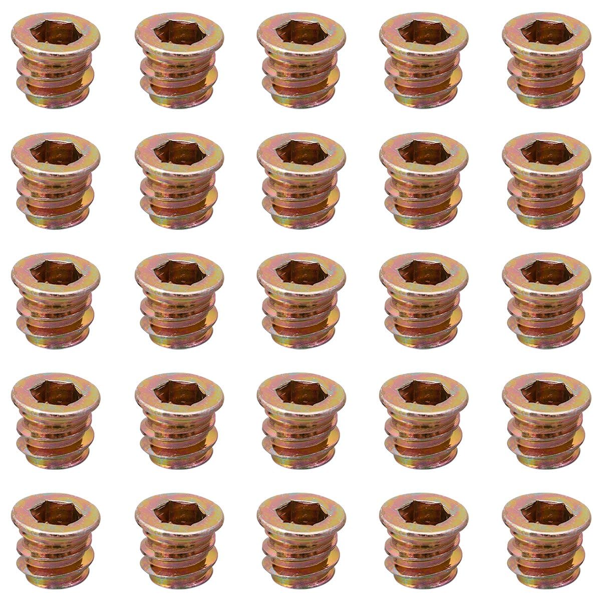 YoiYee Heavy Duty Wood Furniture M6 x 10mm Threaded Insert Nuts Interface Hex Socket Drive Zinc Yellow Passivated - 25pcs — image 1