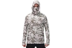 FISHEAL Men's Performance Fishing Hoodie Shirt - UPF 50+ Sun Protection Long Sleeve Thumbholes Shirts with Neck Gaiter