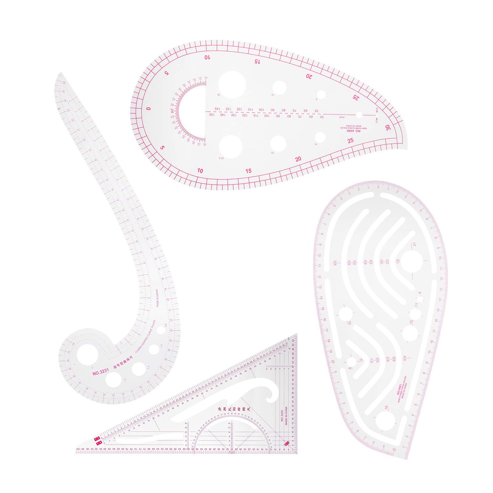 Sewing Ruler Tailor Set, 4 Pieces DIY French Metric Ruler Set Plastic Vary Form Sewing Grading Proofing Rulers for Sewing Dressmaking Pattern Design Drawing Template