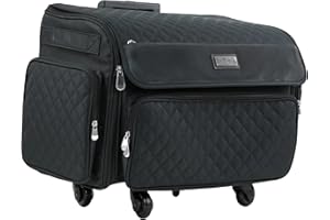 Everything Mary 4 Wheels Collapsible Deluxe Sewing Machine Storage Case, Black - Rolling Trolley Carrying Bag for Brother, Si