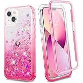 Ruky Case for iPhone 13 & iPhone 14, Full Body Glitter Liquid Case with Built-in Screen Protector Soft TPU Protective Girls Women Phone Case for iPhone 13 & iPhone 14 6.1”, Gradient Pink