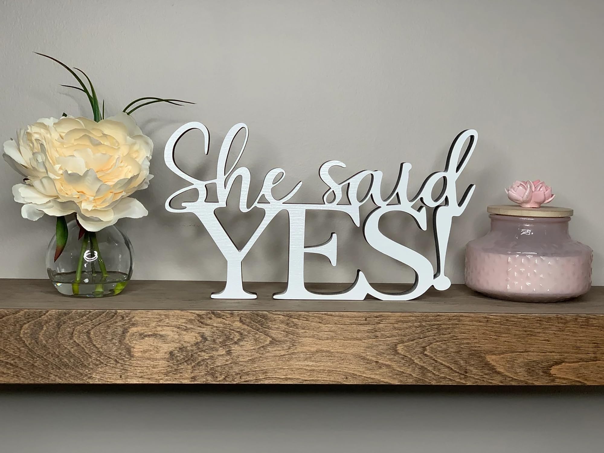 Photo 1 of She said YES freestanding wooden sign,She Said Yes Engagement Centerpiece Table Decor for Bridal Shower Party Decorations,Photo Prop Backdrop(Silve)