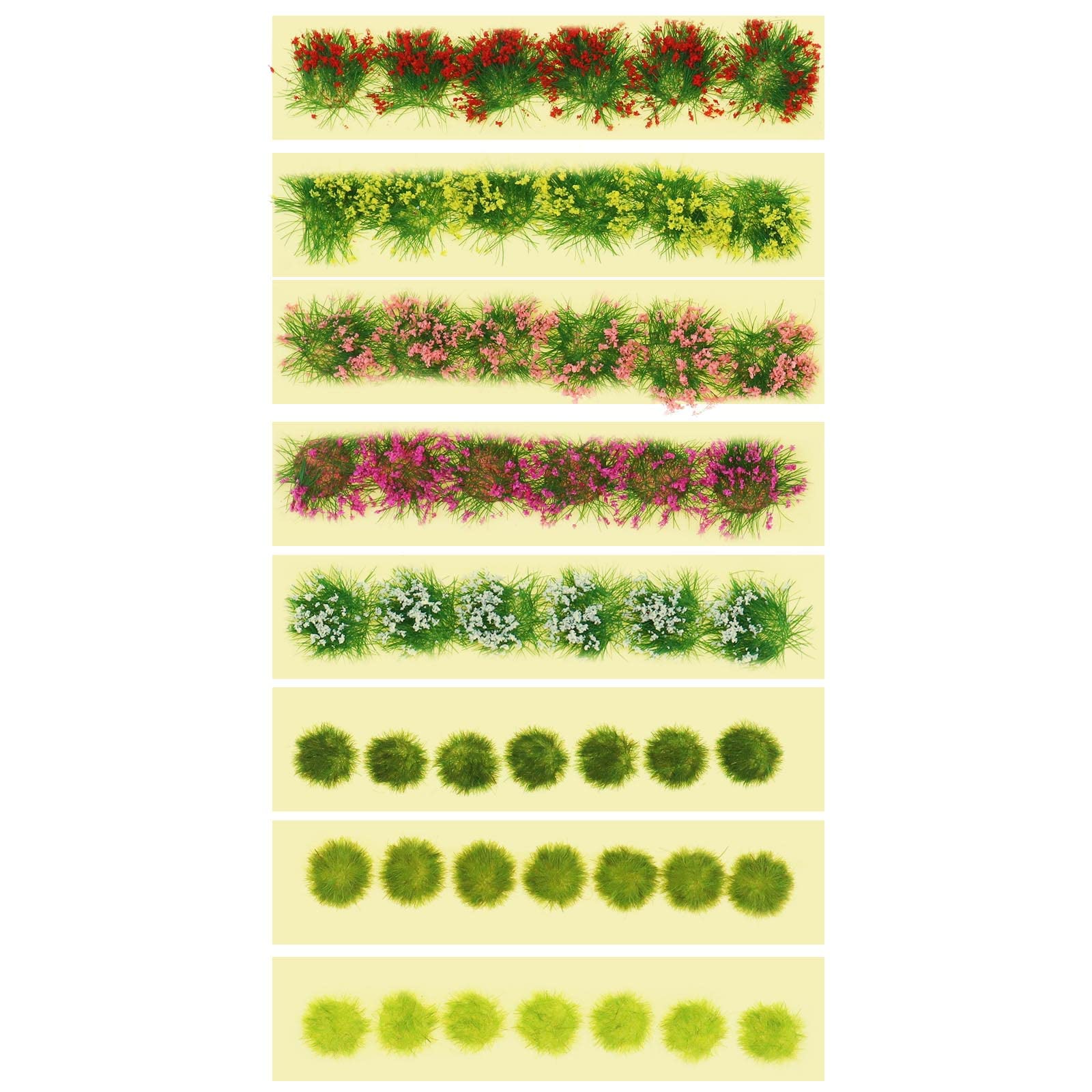 OTOTEC 5PCS Flower Tufts & 3PCS Grass Tufts DIY Miniature Colourful Flower Cluster Self Adhesive Grass Vegetation Groups for Micro Landscape Decoration