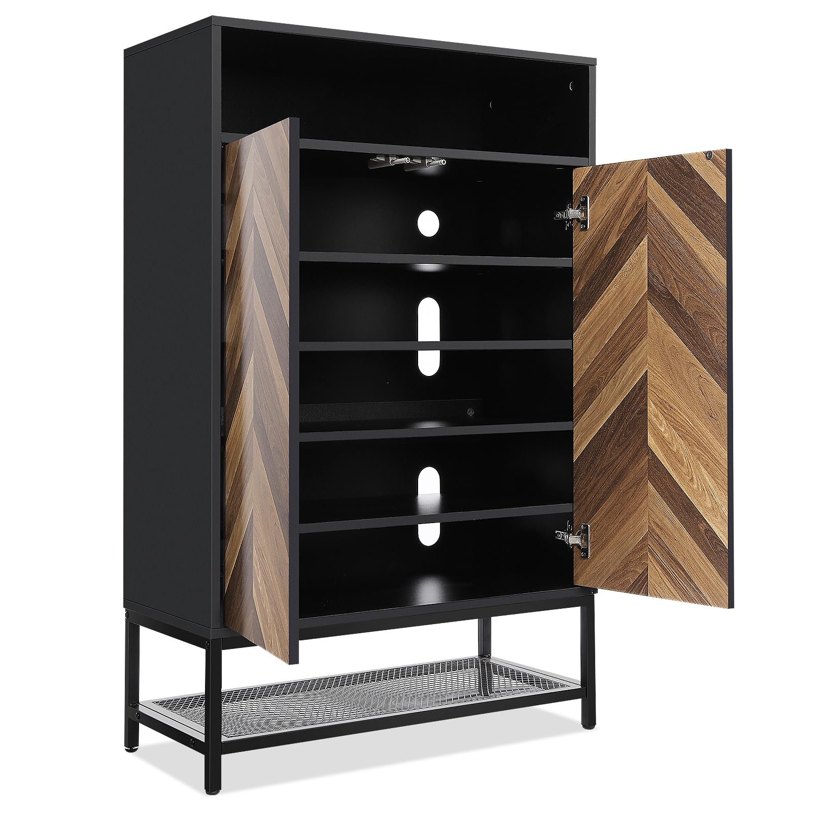 Aceshin Upgrade Shoe Organizer with Doors, Shoe Storage Cabinet with Adjustable Shelves for Entryway, 7-Tier Entryway Shoe Rack Storage for Hallway, Closet, Living Room (Black)