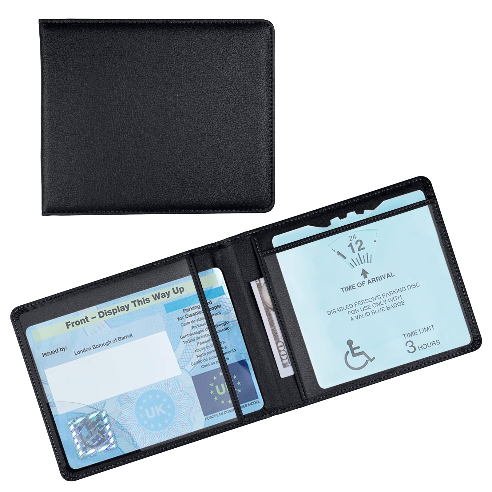OFFCUP Disabled Badge and Timer Holder, PU Leather Disabled Badge Holder Wallet Protector, Blue Badge Timer Holder ProtectorHologram Safe Disabled Badge Holder (Black)