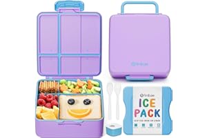Fimibuke Chill Bento Box for Kids Adult, Leak Proof Toddler Lunch Box with Ice Pack Keep Food Cold, BPA Free 4 Compartment Lunch Container with Utensils for Girl Boy School, Microwave Dishwasher Safe