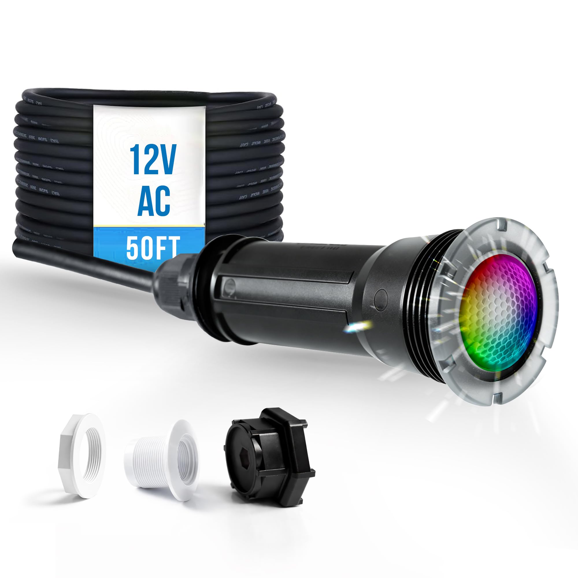 Photo 1 of Jeavle Pool Lights for Inground Pool, Direct Replacement for Pentair GloBrite, 1.5 Inch LED Color Inground Pool & Spa Light, IP68 Waterproof, AC12V, 50 ft Cord