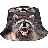 Cute Raccoon Bucket Hat Brim Cap Sun Hat Cute Fisherman Hats Packable Cap Animal Hat for Adults