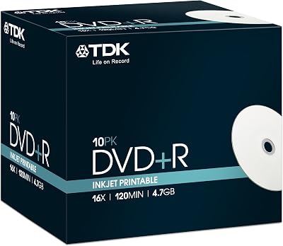 TDK T19494 4.7GB 16x Printable DVD+R Disc Jewel Case Pack of 10