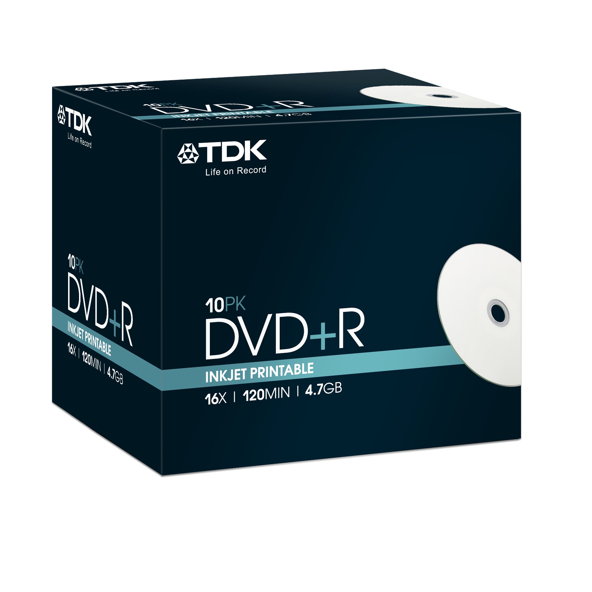 TDK T19494 4.7GB 16x Speed 120min Printable DVD+R Disc in Jewel Case (Pack of 10)
