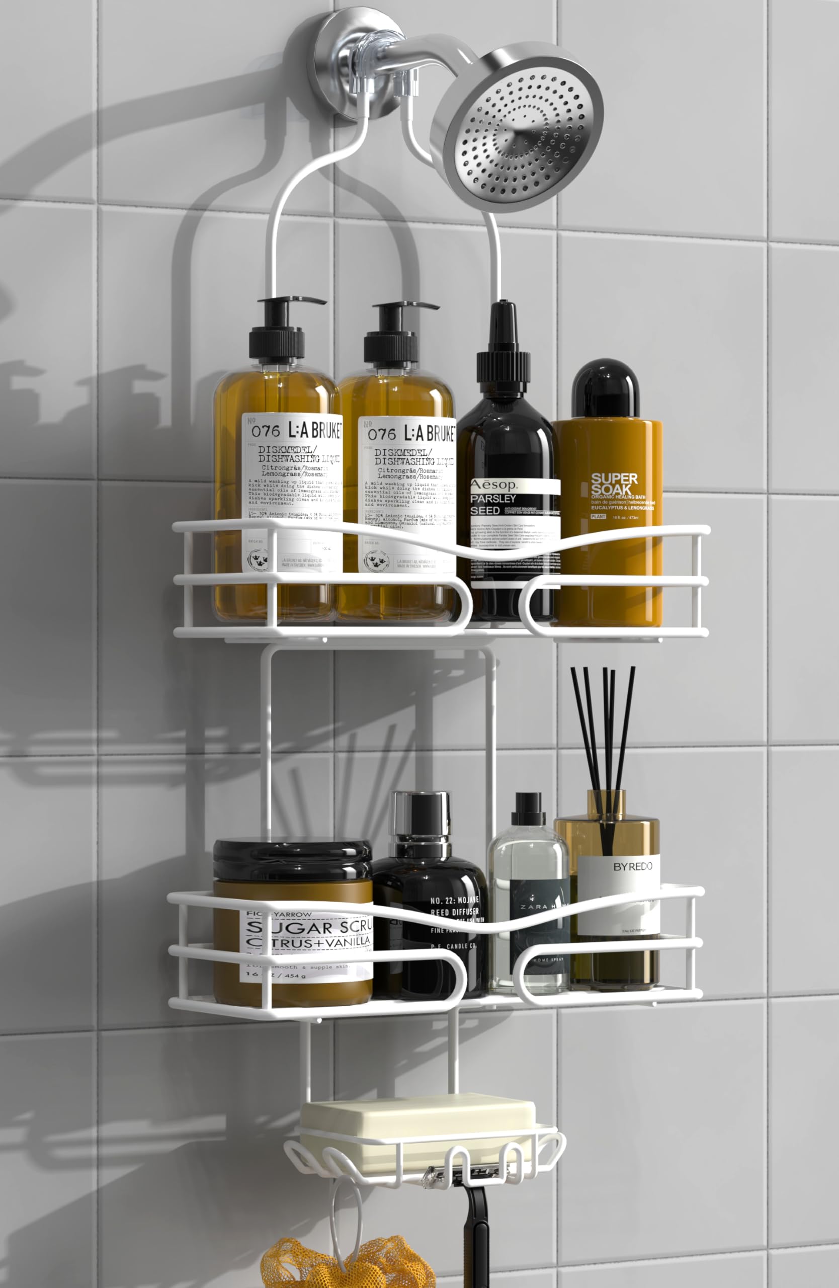 Photo 1 of DAOYA Shower Caddy Hanging - Bathroom Shower Organizer with Soap Holder & 6 Hooks for Towels Shower Rack Over Shower Head Shower Shelf for Inside Shower White