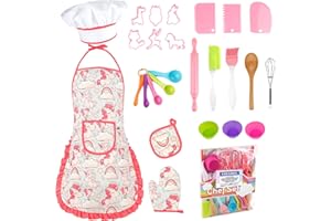 KAEGREEL Kids Baking Chef Set with Unicorn Apron and Mitt, 26pcs Kid Cooking Set with Chef Hat Spoons Whisk, Chef Dress Up Role Play Gifts for Girls Boys Aged 3 4 5 6 7 8