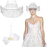 Patelai 2 Pcs Bride Hat Cowgirl Bachelorette Party Cowboy Hat with Rhinestone Tassels Sash Bride to Be Gift Bridal Wedding(Strip Rhinestone Fringe)