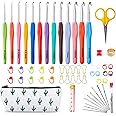 INSCRAFT 67 Pack Crochet Hooks Set, 13 PCS 2mm(B)-10mm(N) Ergonomic Soft Grip Crochet Handles Yarn Knitting Needles Kit with Case for Arthritic Hand, Crochet Starter Kit for Beginners and Lovers