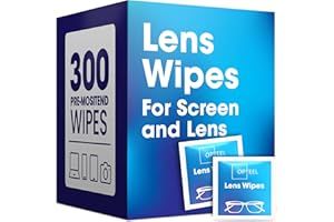 Lens Wipes for Eyeglasses - Pre-moistened Eyeglass Lens Cleaning Wipes - 300 Lens Wipes Individually Wrapped Sracth-Free Stre