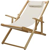 Casual Home Adjustable Sling Chair Natural Frame, Natural Canvas 26.5D x 42W x 33H in