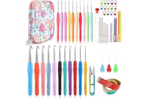 Vodiye 21 Sizes Ergonomic Crochet Hooks Set 0.5–10.0mm with Case, Soft Grip Crochet Needles for Crocheting Comfort