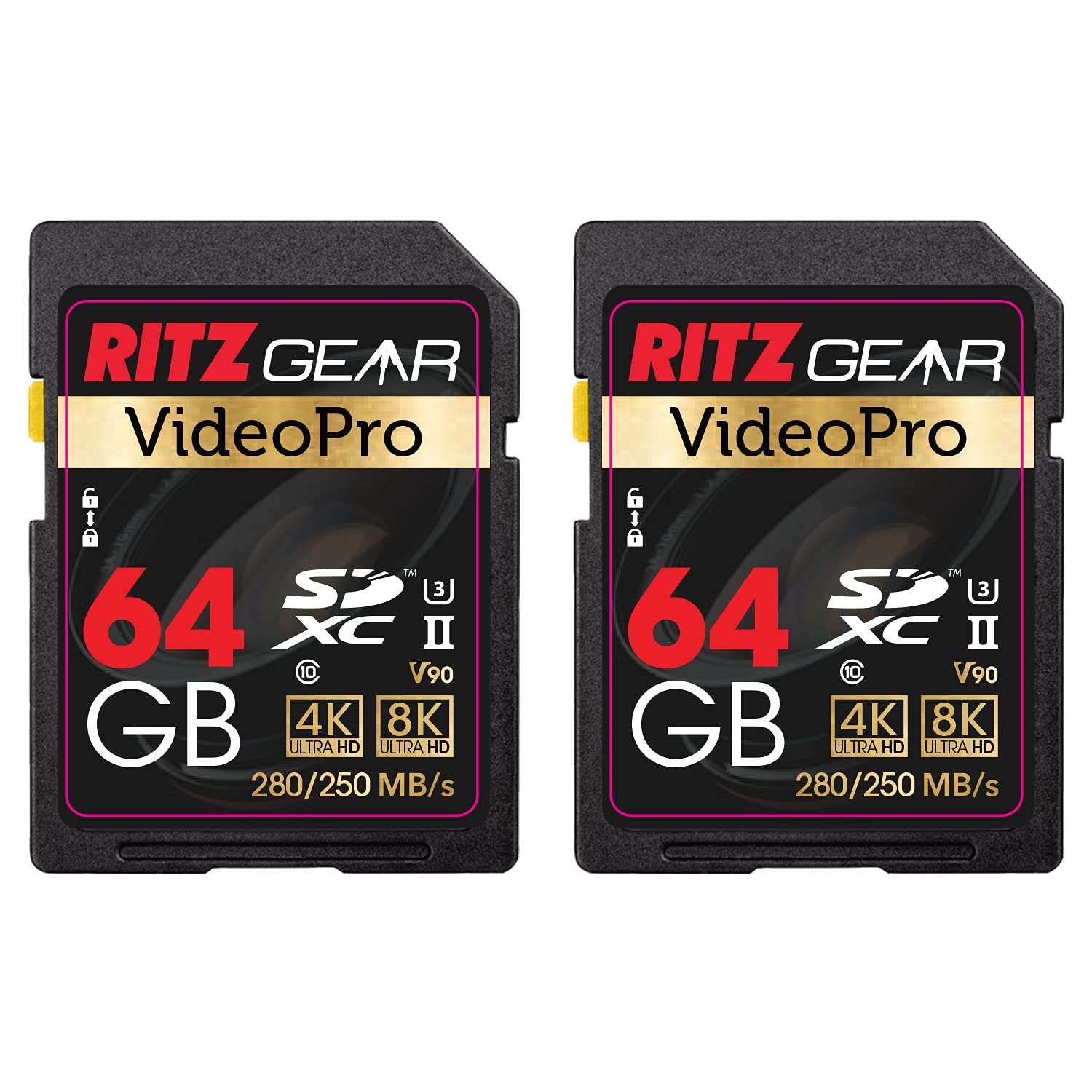 Video Pro SD Card UHS-II 64GB SDXC Memory Card 2-Pack U3 V90 A1, Extreme Performance Professional Sd-Card (R 280mb/s 250mb/s W) for Advanced DSLR,Well-Suited for Video, Including 4K,8K, 3D, Full HD