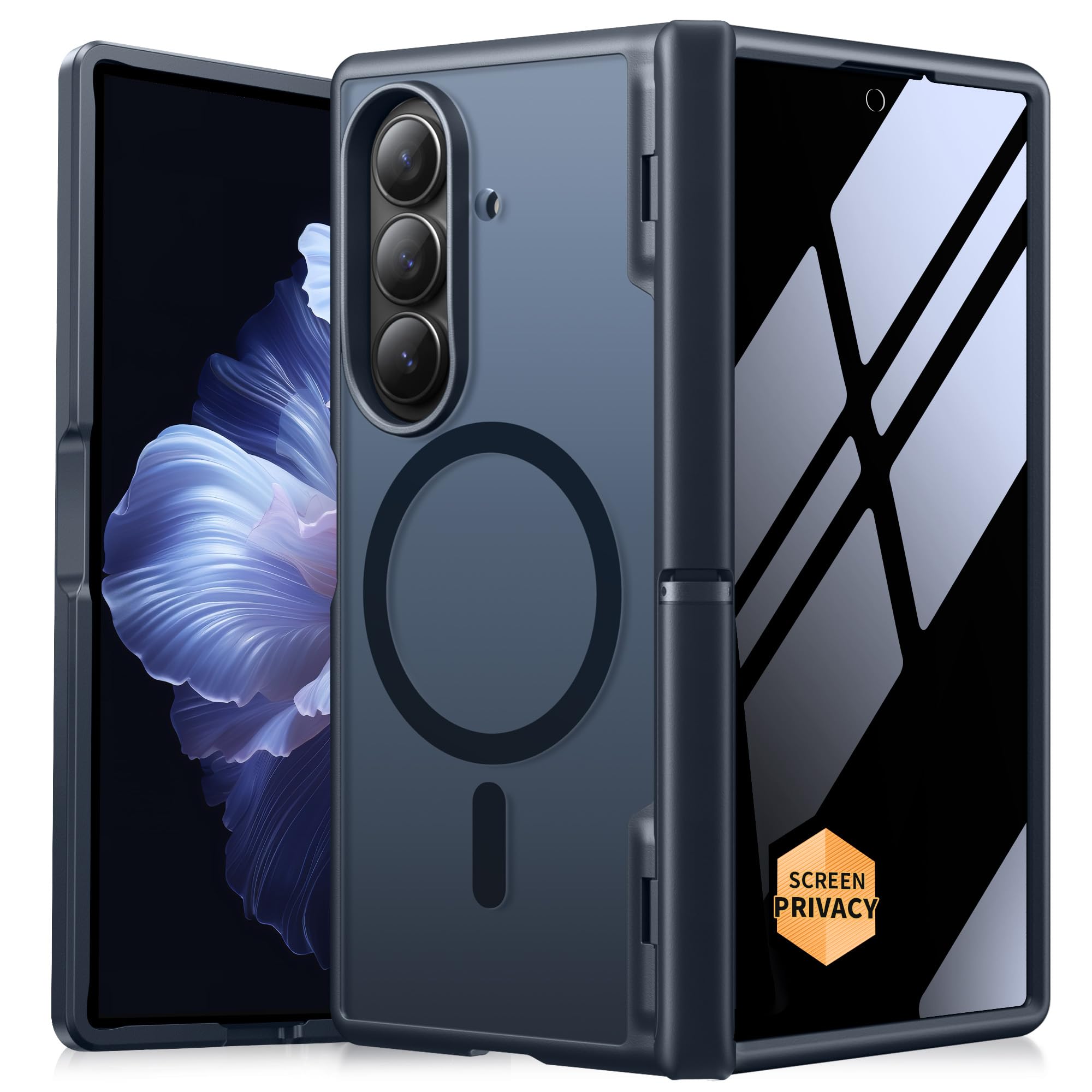 MOBOSI Magnetic for Z Fold 7 Case with Privacy Screen Protector, Samsung Galaxy Z Fold7 Cover[Compatible with Magsafe & Full Body Hinge Protection] Shockproof Phone Cases for zfold 7, Matte Black Image