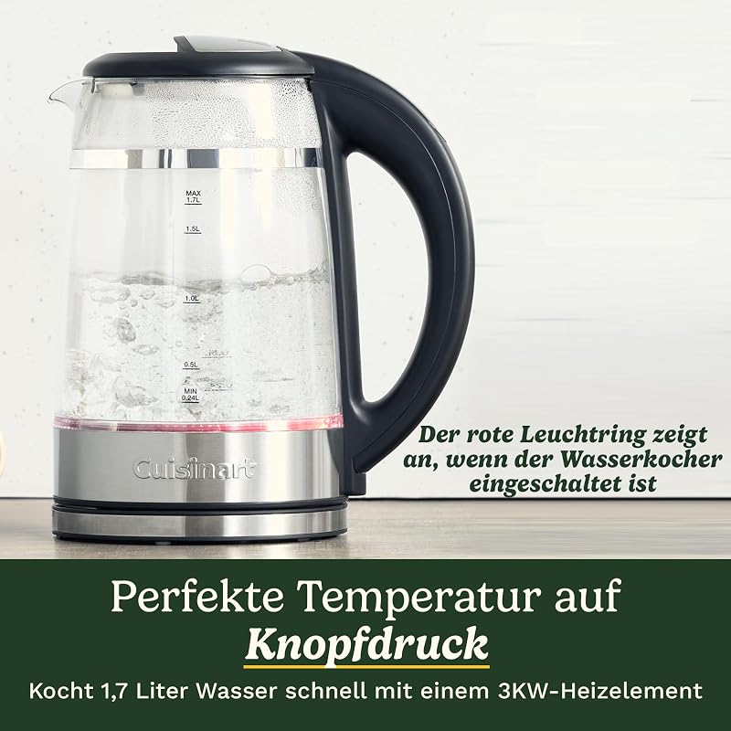 1,7L Glas-Wasserkocher mit variabler Temperaturregelung | 3KW Schnellkochfunktion | Cool-Touch | Doppelwandiges Design | BPA-frei | Tropffreier Ausguss | 360°-Drehbasis