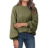 Saodimallsu Womens Oversized Sweaters Casual Lantern Long Sleeve Mock Neck Chunky Knit Loose Fall Pullove Tops