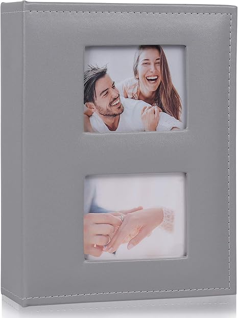 Amazon Com Recutms Photo Albums 4x6 Photos 0 Pocket Black Pages Album Pu Leather Slip In Photo Picture Small Album For Family Anniversary Wedding Memo Slot Children Holiday Album Grey Home Kitchen