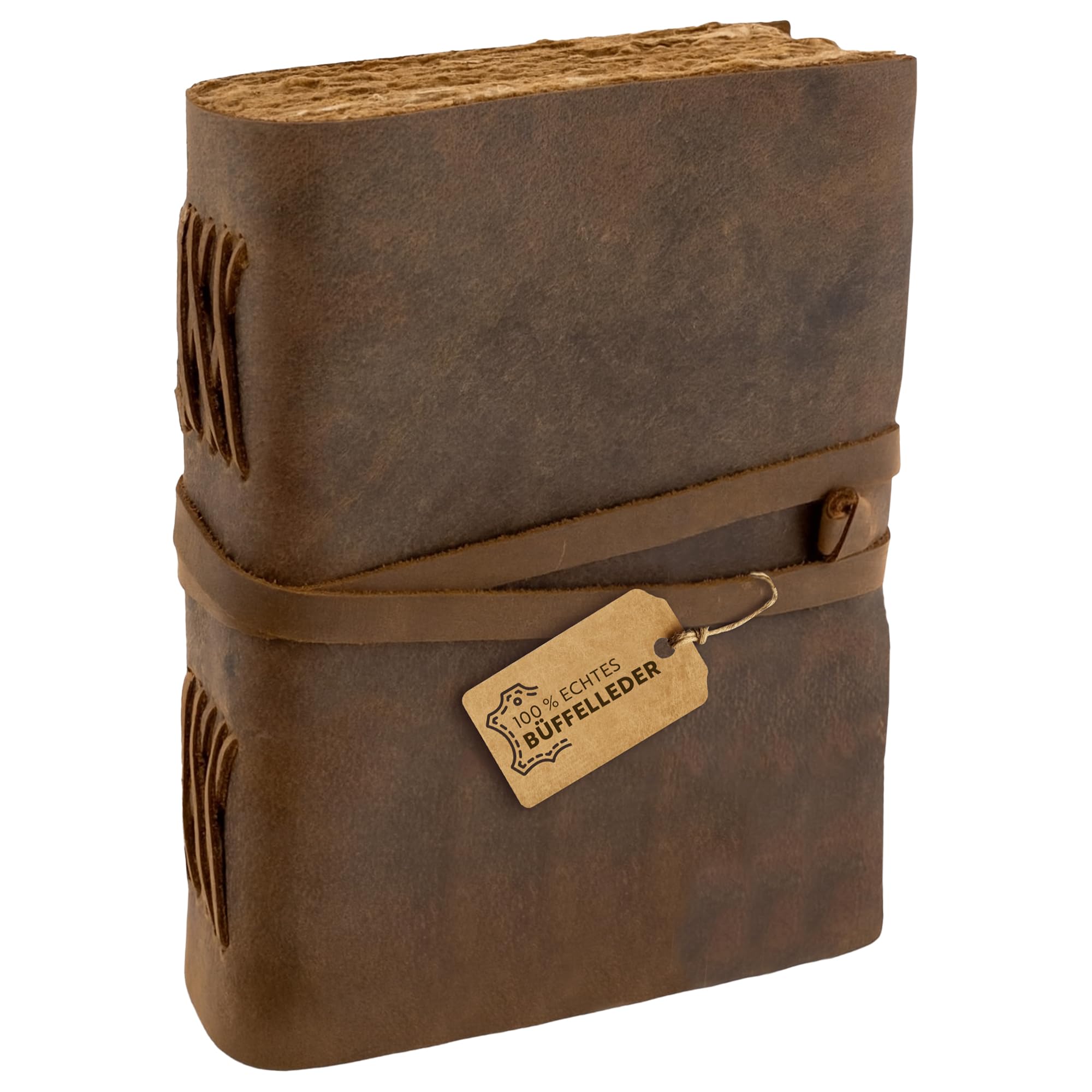 moonster Leather Journal Notebook A5 – 8x6 Inch Handmade Vintage Diary with 240 Unlined Deckle Edge Pages – Genuine Buffalo Leather for Writing, Sketching & Travel