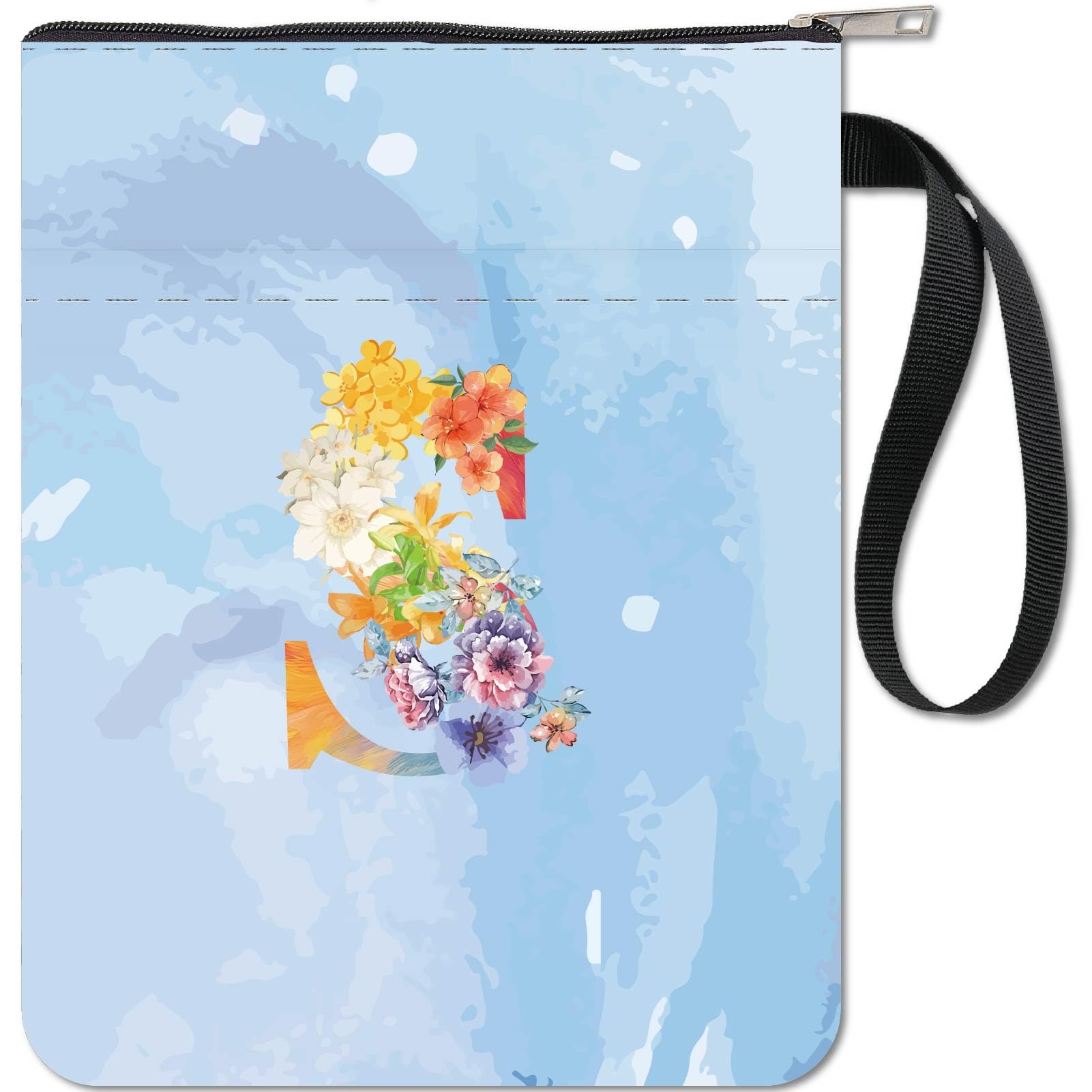 CRASPIRE Initial Letter S Book Sleeve with Zipper Flower Book Lovers Gifts Hardcover Paperbacks Waterproof Book Pouch Bag Protector Front Pocket Case Cover for Women Friends Readers Librarian