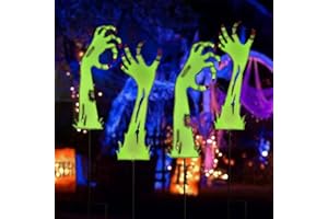 LIGHTSHINE 4PCS Iron Outdoor Halloween Decorations with Phosphor(Glow at Night), Landscape Pathway Halloween Garden Stakes, Outdoor Metal Halloween Decor (Skeleton Hand)